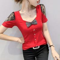 ราคา YIMEI เสื้อยืดเสื้อคอตตอนผู้หญิงลายลูกไม้แขนสั้นฤดูร้อน2023ใหม่เสื้อยืดคอกลมทรงสี่เหลี่ยมเซ็กซี่แฟชั่นของผู้หญิงด้านหลังสวยสีแดง (18052234150)