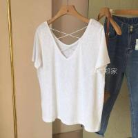 ราคา เครื่องเจาะหลังรูปหัวใจสำหรับผู้หญิงเสื้อยืดแขนสั้นขนาดใหญ่บางบางเฉียบอ้วนทึบเสื้อยืดหลัง (19320432841)