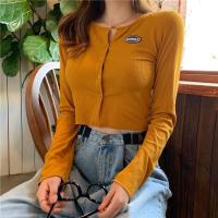 ราคา Dahong 28007 เสื้อครอปไหมพรม แขนยาว เสื้อครอปหญิง เข้ารูป ติดกระดุมหน้าถอดได้ สไตล์เซ็กซี่ (20517056409)