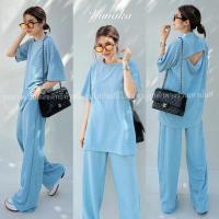 ราคา เซทเสื้อคอกลมแขนสั้น ทรง oversize ผ่าเปิดโชว์หลังสักนิด มาพร้อมกับกางเกงขายาวทรงกระบอก ชุดเซต ชุดเซ็ท Yunaka (20364777819)