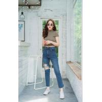 ราคา ส่งเร็ว กางเกงยีนส์ทรงบอย แต่งขาดข้างเดียว กางเกงยีนส์ผู้หญิง กางเกงยีนส์แฟชั่น (7898534948)