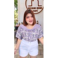 ราคา RN188 เสื้อสาวอวบปกทหารเรือ ลายดอกเดซี่สีหวาน หน้าผ้า50 (20973546610)