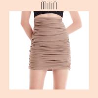 ราคา MILIN Ruched stretch High waist mini skirt กระโปรงสั้นเอวสูงจผ้ายืดจับจีบย่น Beata skirt Nude Green (10521812918)