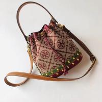 ราคา 2023 new Tory Burch T Monogram Two Sizes Riveted Jacquard Bucket Bag Tote Single Shoulder Bag Crossbody bag (20015805624)