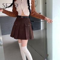 ราคา กระโปรงผ้าลูกฟูกกระโปรงทรงเอสั้นวินเทจสำหรับผู้หญิง SEZO (17098211612)