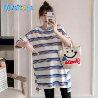 ราคา Pregnant womens summer dress skirt new long striped T shirt top fashion mother pregnant dress (16568243132)