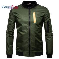 ราคา Cozy Up Men S Long Sleeve Bomber Jackets Solid Color Stand Collar Polyester Slim Fit (16263706882)