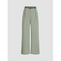 ราคา Cider KPOP กางเกงขายาวผู้หญิง กางเกงแฟชั่นผญ ลุคไปทำงาน สไตล์เกาหลีSolid Linen Blend Belted Wide Leg Pants (19585954974)