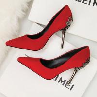 ราคา Fashion High Heels Suede Woman Pumps Metal pattern heel Wedding Shoes Pointed Toe High Heeled Shoes Stiletto Party Women Shoes Closed Toe Ladies Shoes elegant Bridesmaid shoes (209287881)