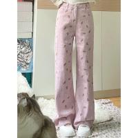 ราคา โดปามีนสาวหมีสีชมพูพิมพ์กางเกงยีนส์ผู้หญิง ฤดูร้อนเอวสูงหลวมขากว้างกางเกงขาสั้นไมโครบาน SK51317 (19855203447)