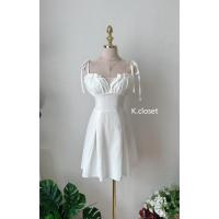 ราคา มินิเดรส ผูกโบว์ไหล่แต่งซีทรูอก (20247131141)