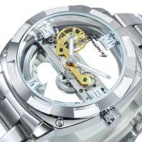 ราคา Forsining นาฬิกาโชว์กลไกแบบใสสำหรับผู้ชายนาฬิกาแบรนด์ชั้นนำสายเหล็กหรูหราทรงสี่เหลี่ยมสีทอง (14509116019)