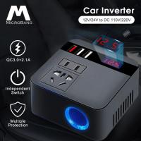 ราคา MicroBang อินเวอร์เตอร์สำหรับรถยนต์ AC 12V 24V To DC 110V 220V Digital Display Car Power Adapter Auto Converter QC3 0 Fast Charging Inverter Multi Protection Car Charger Adapter รถ DC Power Home AC Po