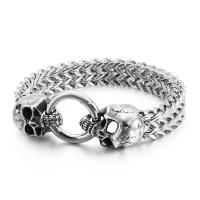ราคา กำไลข้อมือหัวผีพังก์11มม สแตนเลสชาย316L ทอง ดำ เงินสร้อยข้อมือกะโหลกศีรษะคู่ (17690968204)