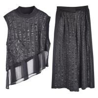 ราคา XITAO Two Piece Women Black Sleeveless Top Full Length Pants (19557055445)