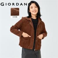 ราคา GIORDANO Women Jackets Big Pockets 100 Cotton Corduroy Jackets Windproof Zip Front Solid Color Casual Hooded Jackets 13372782 (20189061319)
