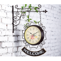ราคา ยุโรปสไตล์หมุนโลหะสองด้านนาฬิกาโบราณแขวนผนังตกแต่ง Mute สวนกลางแจ้งสถานีติดผนังห้องนั่งเล่นที่แขวนผนังสร้างสรรค์นาฬิกา 45 35 เซนติเมตร INTL (7847659407)