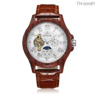 ราคา นาฬิกา SEWOR Swatch Mens Automatic Mechanical Watch Wood Leather Strap Sun Moon Star 1823 (18966071955)