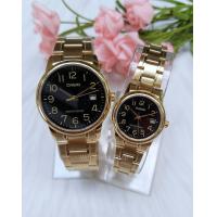 ราคา นาฬิกา Casio คู่รัก รุ่น MTP V002G 1B และ LTP V002G 1B นาฬิกาสายแสตนเลสสีทอง หน้าปัดดำ ของแท้ 100 รับประกันสินค้า1 ปี (409062483)