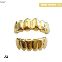 ราคา SPHO ใหม่ที่กำหนดเอง14K ทองชุบ hip hop ฟัน grillz caps TOP BOTTOM Grill Fang set (20055398200)