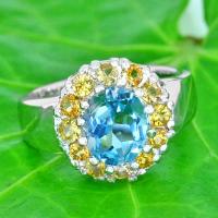 ราคา แหวนเงินแท้ 925 ประดับพลอยบูลโทแพซและบุษราคัมธรรมชาติ (13475447347)