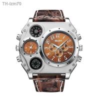ราคา นาฬิกา Oulm quartz watch the men selling belt personality is double time zone dial male military watches (18975448426)