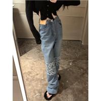 ราคา LOEWE Luojia LOEW Patch Embroidered Badge Loose Straight Denim Trousers For Women 2023 Autumn And Winter New Slim Wide Leg Pants (20872215660)