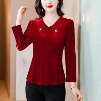 ราคา LISA เสื้อกำมะหยี่สตรีขนาดใหญ่คอปาดตุ๊กตาแฟชั่นใหม่สำหรับฤดูใบไม้ร่วงคลุมก้นเสื้อแขนยาวสีแดงเอวให้ดูผอมและคลุมหน้าท้องของคุณแม่ (20840340759)