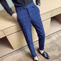 ราคา GUKNERO กางเกงผ้าชิโนสำหรับผู้ชายตัดตรงสำหรับเสื้อยืดผู้ชายสีพื้นกางเกงขายาวสไตล์เกาหลีลายสก็อตทางการคลาสสิก2023ลายสก็อต (12257289108)