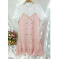 ราคา เดรสคอกลม ตัดต่อลูกไม้สีชมพู (20093455124)