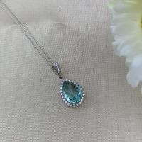 ราคา Silver thai sterling silver necklace with Aquamarine stone with white cz diamond pendant necklace chain set สร้อยคอเงินแท้925ลายหยดน้ำเป็นเพรชcz ใส่แล้วไม่แพ้ พร้อมส่ง (16151860780)