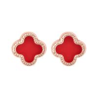ราคา Gift Day Korea Titanium Steel Rose Gold Fashion Black Clover Earrings Not To Fade Jewelry Stud Earrings (16329713307)