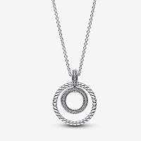 ราคา 925 Sterling Silver Double Circle Pendant Signature Pavé Zircon Beads Pendant Necklace Jewelry For Women (21056905429)