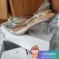 ราคา 34 43 รุ่นอัพเกรด ส้นสูง 3 นิ้ว 3 5 นิ้ว รองเท้าส้นแก้ว แต่งอะไหล่คริสตอล 505 (20968697270)