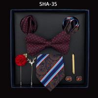 ราคา Light Luxury Gift Box Set Mens Necktie Pocket Scarf Tie Clip Cufflinks New Polyester Jacquard (18615690704)