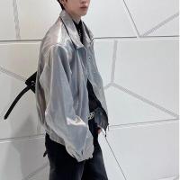 ราคา Suikone เสื้อแจ็กเก็ตหนังสีเงินสำหรับผู้ชายเสื้อเรียบง่ายเป็นที่นิยมแฟชั่นลำลองเสื้อโค้ทหนังใหม่ (19912415063)