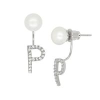 ราคา A CEMI White Gold Initial Pearl Stud Earring 1 Pair ต่างหูมุกแท้ มุกแท้ ต่างหูเงินแท้ ชุบทองขาว 18K สีทองขาว ต่างหูตัวอักษร ของขวัญแฟน (9685038701)