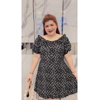 ราคา 993 B ชุดเดรสสาวอวบลายดอก รุ่นเปิดไหล่ ชุดเดรสลายดอกน่ารัก (13107375815)