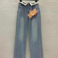 ราคา LOEWE Miu Bunny 2023ของผู้หญิงเสื้อกางเกงยีนส์ตรงเอวลอยแต่งโลโก้กางเกงนำเทรนด์ใหม่สำหรับฤดูร้อน (20756492391)