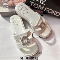 ราคา พร้อมส่งจากกทม แตะเพชร รองเท้าแตะ เพชร 4 เหลี่ยม สูง 1 นิ้ว รองเท้าแฟชั่น (20616386150)