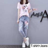 ราคา เสื้อยืด กางเกงยีนส์2ชิ้นชุด Emboitement 2021ผู้หญิงเอวสูง Skinny กางเกงยีนส์ปักลายกางเกงยีนส์พิมพ์ลายดอกไม้กางเกงกางเกงผู้หญิงกางเกงรัดรูปสีฟ้า (9330267721)