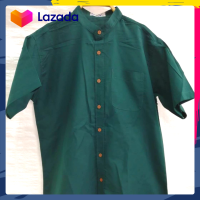 ราคา เสื้อเชิ้ตคอจีนแขนสั้น สีเขียวหัวเป็ด ผ้าอ๊อกฟอร์ด (19728086526)