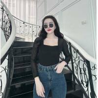 ราคา พร้อมส่ง เสื้อผ้าซีทรูแขนยาวคอเหลี่ยมมีซับใน J90 A2095 (20452065218)