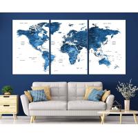 ราคา World Map Masterpiece Wall Art โดย My Great Canvas 3 Piece Multi Panel X Large Hanging Canvas Print For Home Decor Track Your Travels With This Blue An (16697352113)