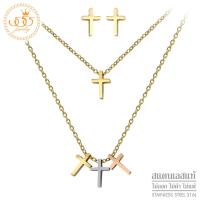 ราคา 555jewelry เซ็ทเครื่องประดับ ต่างหูและสร้อยคอพร้อมจี้ สแตนเลส สตีล รูปไม้กางเขน หลากสี สไตล์มินิมอล รุ่น MNC S024 เครื่องประดับแฟชั่น P11 (1362046185)