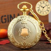 ราคา Royal Gold Shield Crown Pattern Quartz Pocket Watch Top Luxury Necklace Pendant Chain Steampunk Clock Collectibles Jewelry Gifts (17290712451)