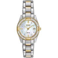 ราคา Citizen Eco Drive Classic Quartz Womens Watch Stainless Steel Diamond Two Tone Model EW1824 57D (18186481489)