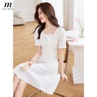 ราคา MISUMIXIU เดรสแขนพองผ้าแจ็คการ์ดสีขาวสำหรับผู้หญิงเดรสคอสี่เหลี่ยมสไตล์แฟชั่นใหม่สำหรับ2024ฤดูร้อน (20981285004)