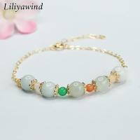 ราคา กำไลข้อมือทองสัมฤทธิ์ของผู้หญิงทำจากสีเขียวอ่อนหยกธรรมชาติ5ลูกปัดทรงกลม (21202412466)