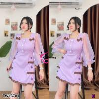 ราคา TW13781 เดรสแต่งระบายแขนยาวผ้าแก้ว (19480159034)